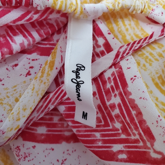 Pepe Jeans London Pink Yellow Geometric Tied Waist Maxi Dress - Picture 7 of 10